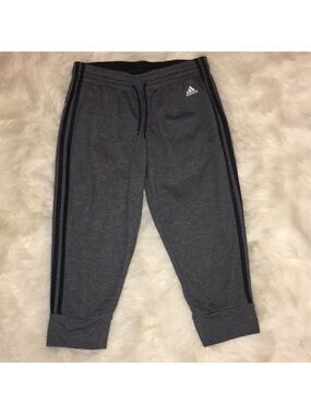 🩶 Gray Adidas Climalite Cropped Sweatpants/Joggers with Navy Stripes Size Small